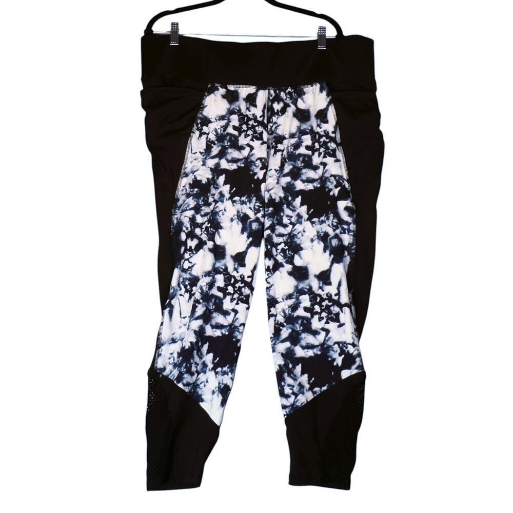 Livi Active Leggings Womens 22 / 24 Black Blue Watercolor Pockets Active Pilates